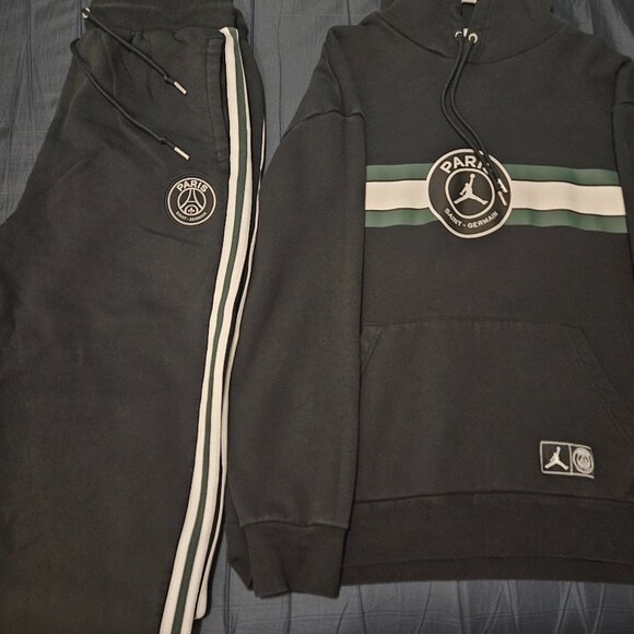 Set Nike Air Jordan PSG Paris Saint-Germain Hoodie & Pants  Sz XL Black Green - Picture 1 of 7